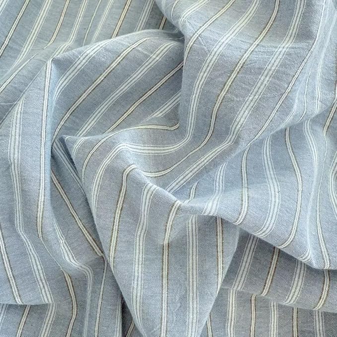 PinkMemory Blue Striped Duvet Cover Set Queen 100% Washed Cotton Blue Stripes - Image 7