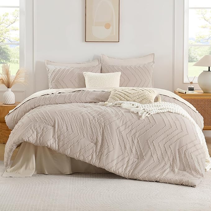 Andency Linen Comforter Set Full Size, Boho Soft Warm Tufted Bedding Comforter - Image 2