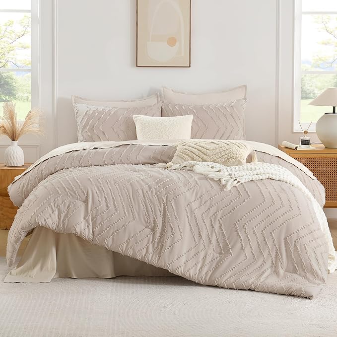 Andency Linen Comforter Set Queen Size, Boho Soft Warm Tufted Bedding Comforter - Image 2