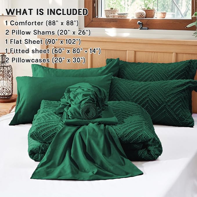Zzlpp Queen Comforter Set 7 pieces, Emerald Green Tufted Bed in a Bag - Image 5