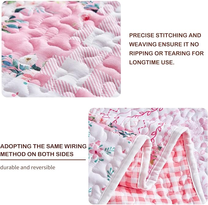 Joyreap 2 Pieces Floral Patchwork Quilt Set Twin, Soft n Cozy Microfiber Quilt - Image 4