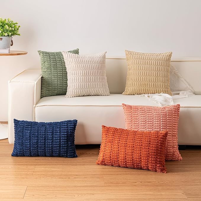 Aegero Pack of 2 Corduroy Decorative Throw Pillow Covers 12x20 InchSoft Boho - Image 5