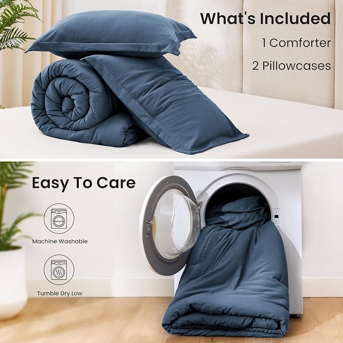 Love's cabin Navy Blue Queen Comforter Set, 3-Piece Prewashed Bed Set - Image 7