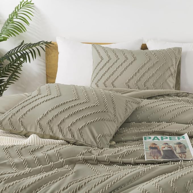 Andency Oatmeal Comforter Set King Size, Boho Soft Warm Tufted Bedding - Image 3