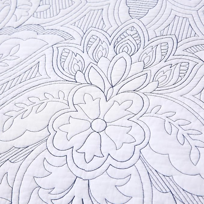 ROOMLIFE Quilt Set Full Size 3D Floral Campanula Embroidery Pattern 3-Piece - Image 5
