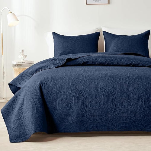 akkialla Navy Full/Queen Quilt Set, Ultrasonic Lightweight Bedspread Coverlet by akkialla