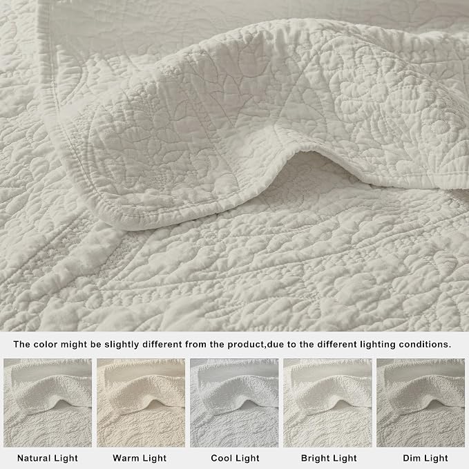 PALASSIO Beige Paisley 100% Cotton Quilt California Cal King Size Bedding Sets - Image 6