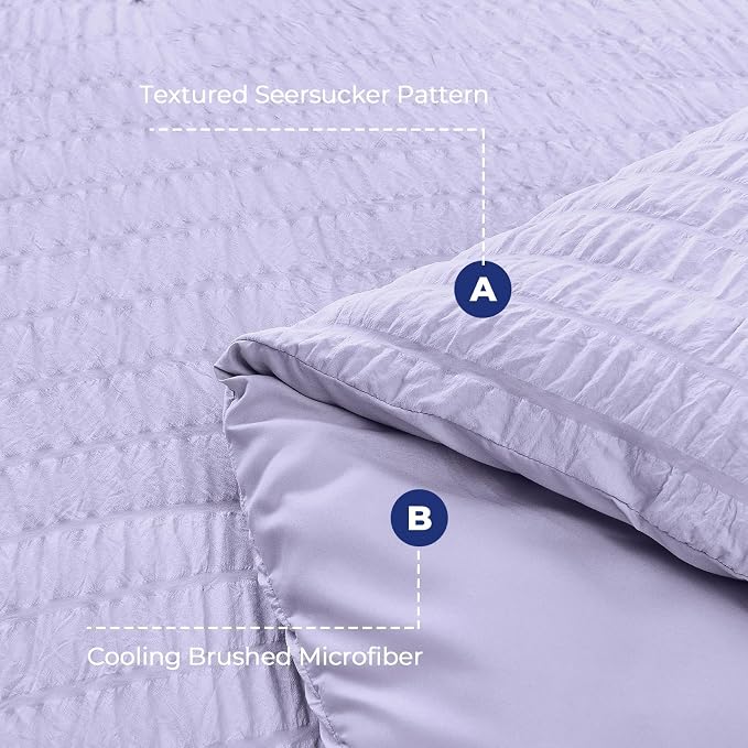 HYMOKEGE Light Purple California King Comforter Set Seersucker 7 Pieces - Image 4
