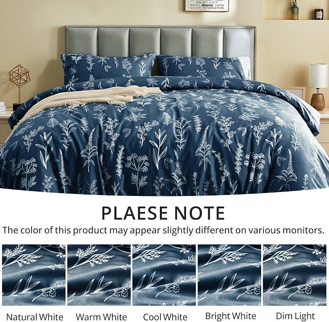 MUXHOMO Duvet Cover Queen Size, Reversible Floral Navy Duvet Cover Set - Image 4