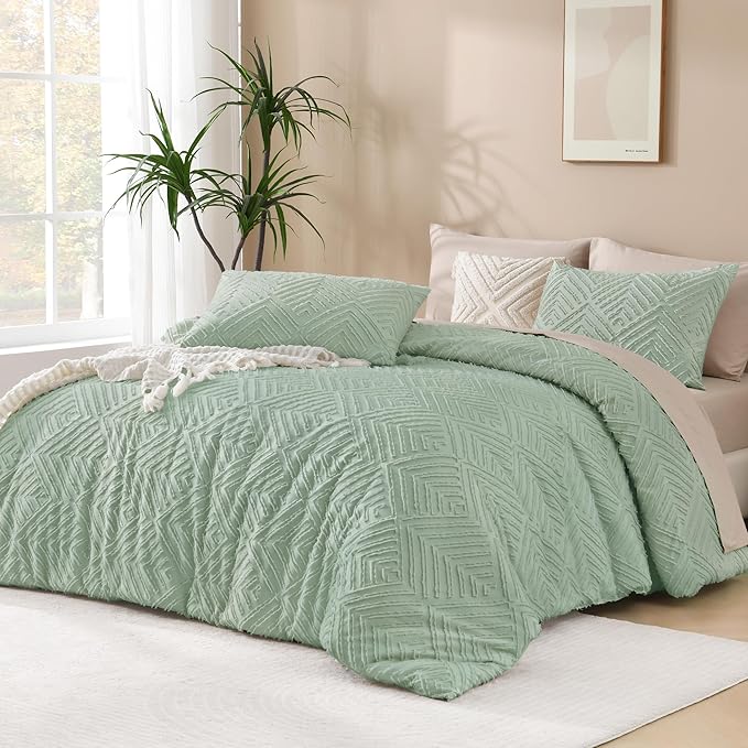 Andency Comforter Oversized King Size Set 120"x98", 3 Pieces Sage Green Soft by Andency