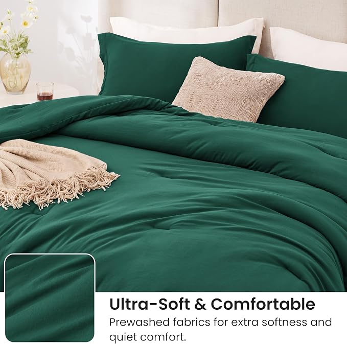 Love's cabin Dark Green Queen Comforter Set, 3-Piece Prewashed Bed Set - Image 4