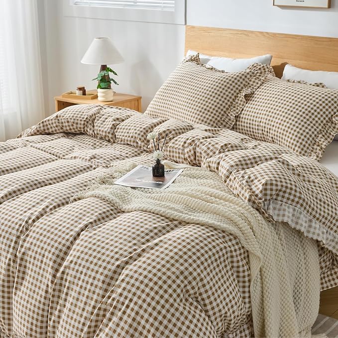 Gingham Duvet Cover Queen Size, 3 Pieces Soft Breathable Microfiber Plaid - Image 6