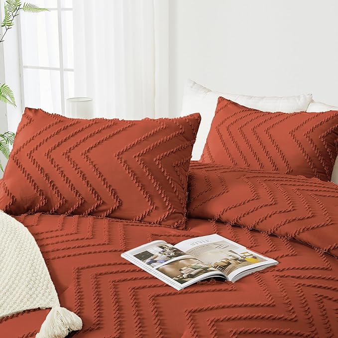 Andency Burnt Orange Full Comforter Sets, Boho Terracotta Soft Warm Bedding - Image 4
