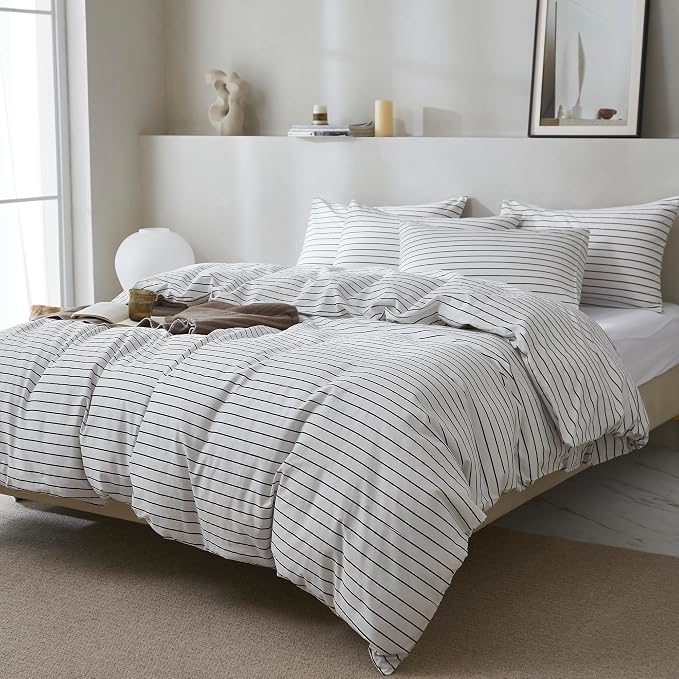 JELLYMONI 100% Natural Cotton 2pcs Striped Duvet Cover Sets, - Image 4