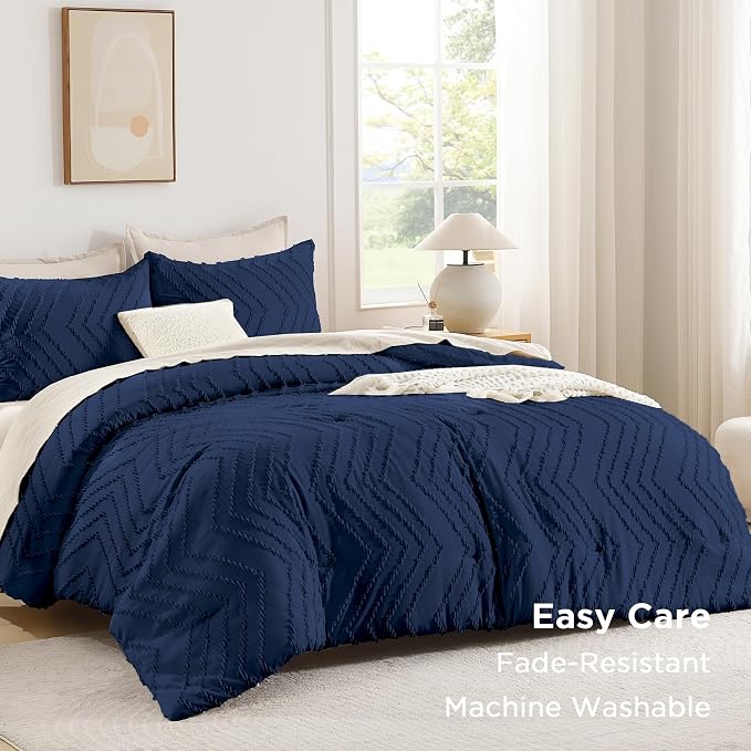 Andency Navy Blue Comforter Set Queen Size, Boho Soft Warm Tufted Bedding - Image 3