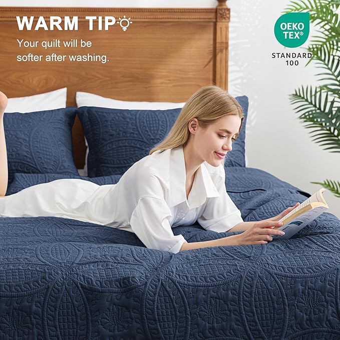 Love's cabin Quilts for Queen Bed Navy Blue Bedspreads - Image 5