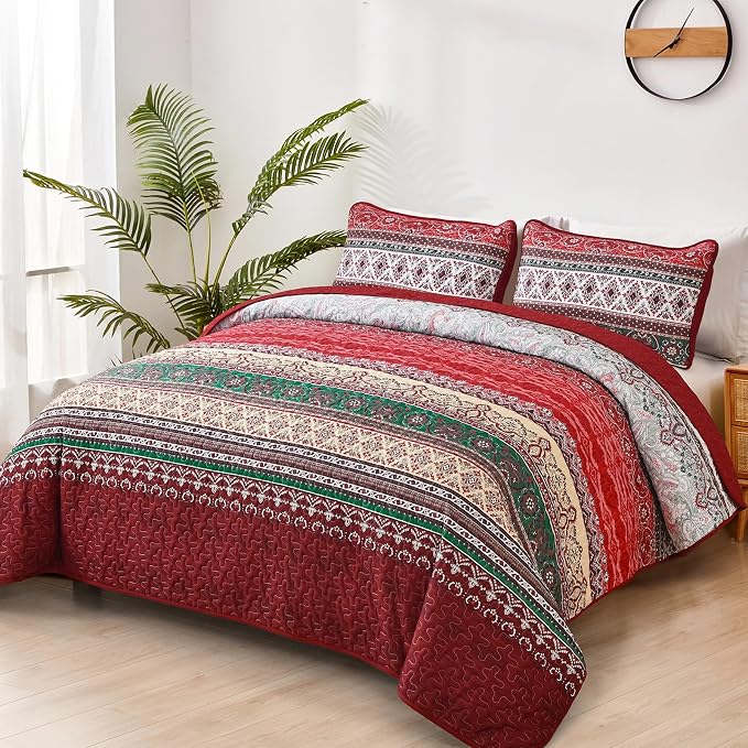 WONGS BEDDING Boho Queen Quilt Set, Lightweight Bed Decor Bedspread - Image 2