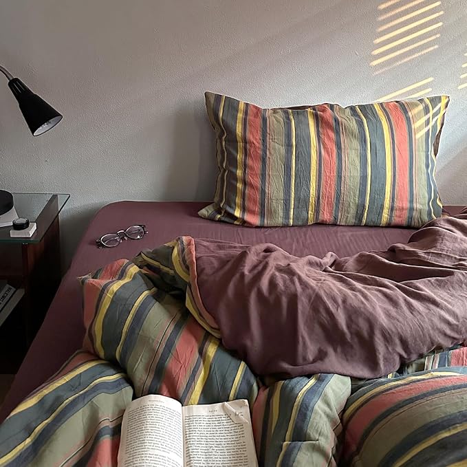 mixinni Vintage Striped Duvet Cover Set Queen Size - Image 9