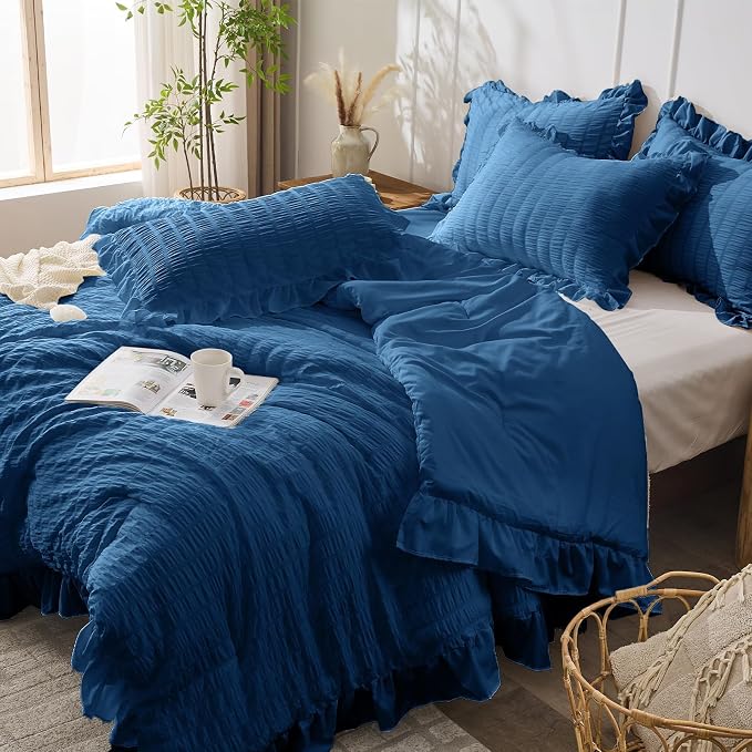 JOLLYVOGUE Teal Twin Size Comforter Set, 2 Pieces Seersucker Lightweight Fluffy - Image 7