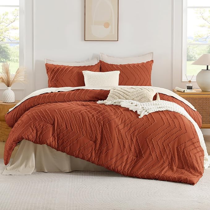 Andency Burnt Orange Oversized King Comforter Set 120x98, Boho Oversize King - Image 2