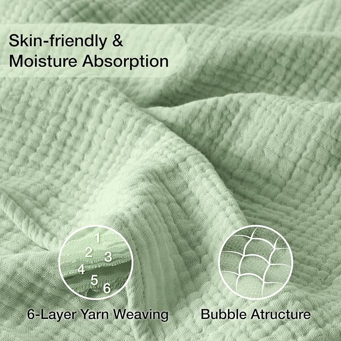 100% Cotton Muslin Blanket King 108" x 90", 6 Layers Breathable and Lightweight - Image 6