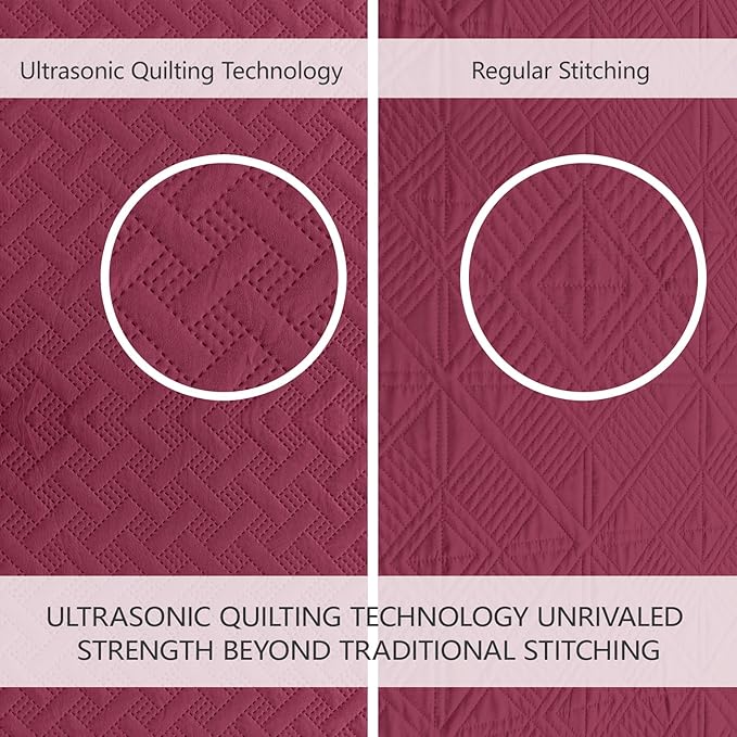 FLYMME Quilts Queen Size, Lightweight Burgundy Bedspreads, Basket Weave Pattern - Image 3