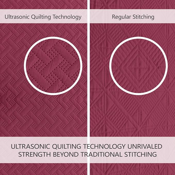FLYMME Twin Quilt Set, Lightweight Burgundy Bedspreads, Basket Weave Pattern - Image 3