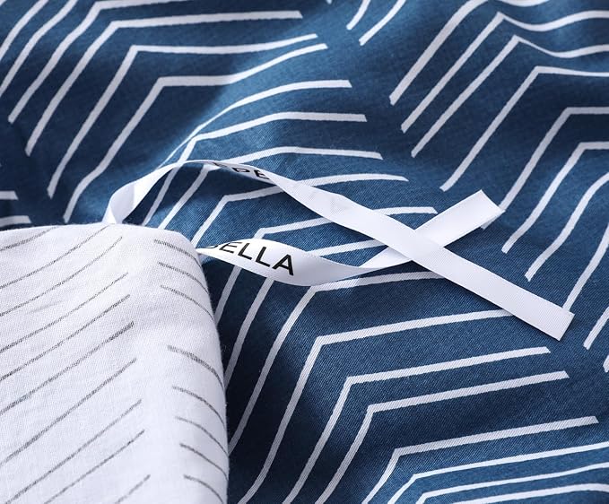 SLEEPBELLA Navy and White Duvet Cover Set, 100% Cotton Bedding, Chevron - Image 6