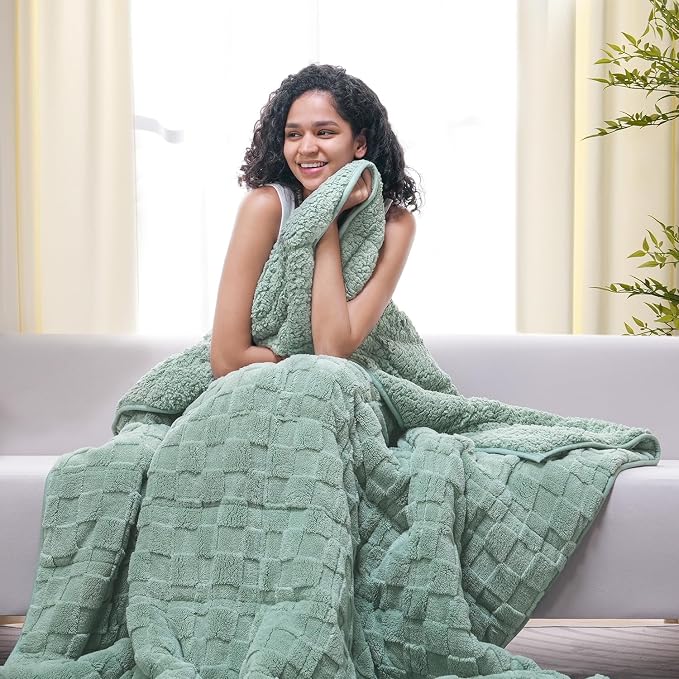Drewin Weighted Blanket Full Size 15 Pounds, Ultra-Soft Fluffy Jacquard Sherpa by Home
