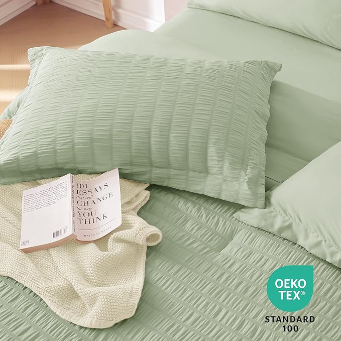 MUXHOMO 5 Pieces Twin XL Comforter Set, Seersucker Bed in a Bag Twin XL Size - Image 8