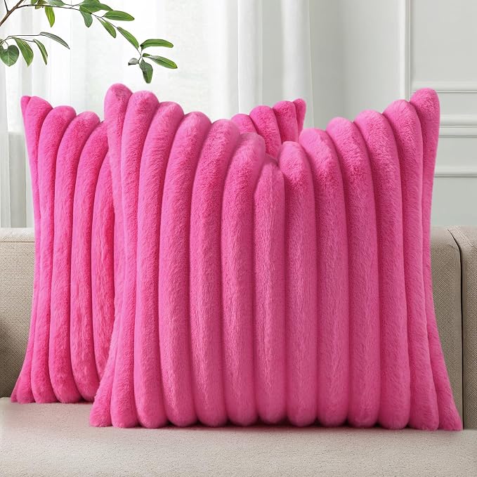 Pallene Faux Fur Plush Throw Pillow Covers 24x24 Set of 2, Luxury Soft Fluffy by PALLENE