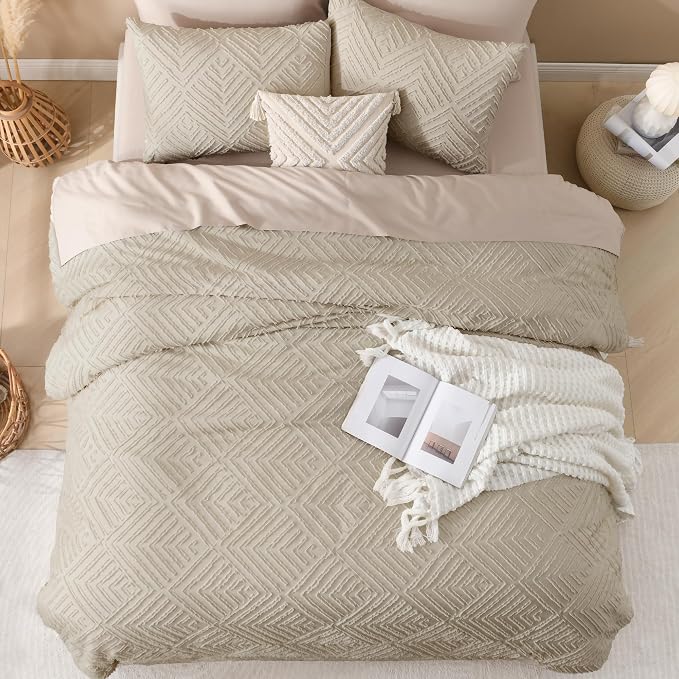 Andency Oversized King Comforter 128''x120'', 3 Pieces Oatmeal Boho Bedding Set - Image 7
