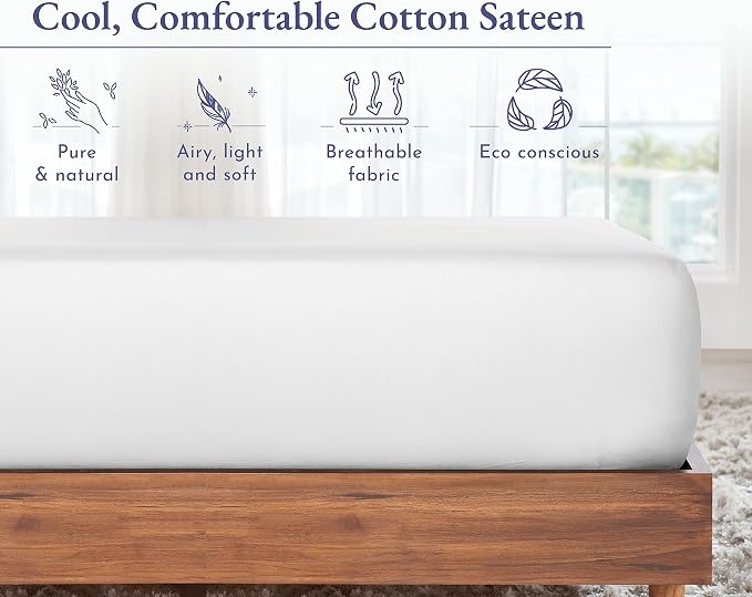 California Design Den Twin Fitted Sheet Cotton Sateen, Durable All-Around - Image 6