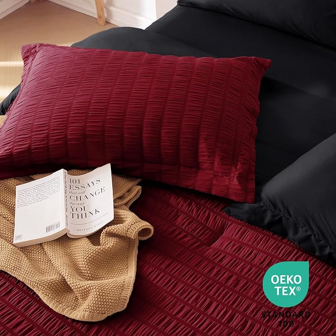 MUXHOMO 5 Pieces Twin Comforter Set, Seersucker Bed in a Bag Twin Size - Image 9