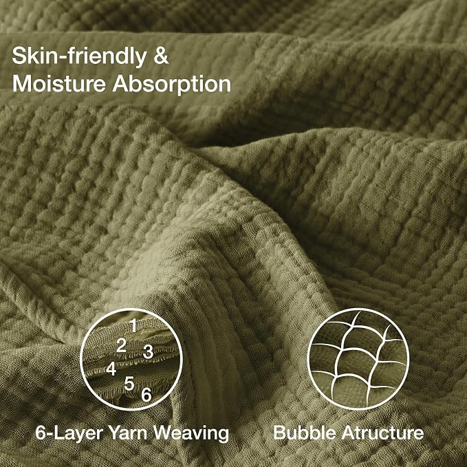 100% Cotton Muslin Blanket Queen 90" x 90", Breathable and Lightweight Cotton - Image 3
