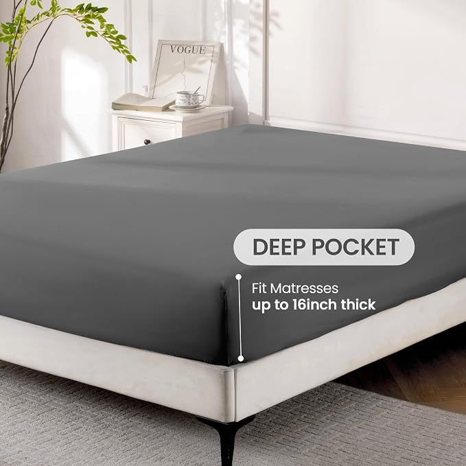 ROSE&RISY Dark Grey Full Sheet Set, 4 Pieces Soft Bedding Sheet Set, Breathable - Image 4