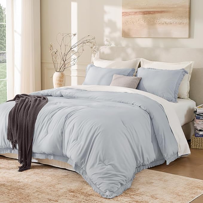 Andency Light Grey Comforter Set California King, 3 Pieces Boho Tassel by Andency