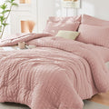 HYMOKEGE Rose Gold Full Size Comforter Sets Seersucker 7 Pieces, All Season by HYMOKEGE