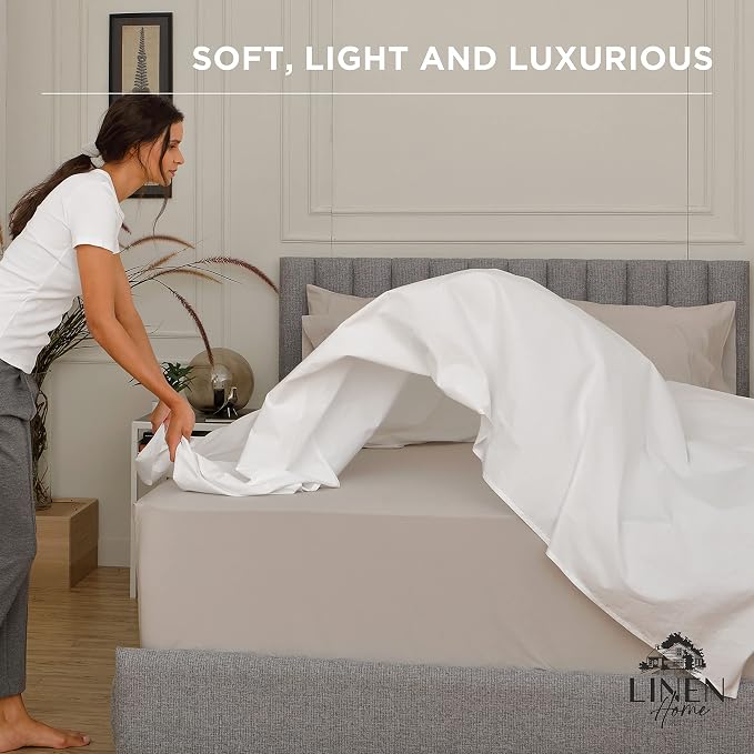 Linen Home 100% Cotton Percale Weave Fitted Sheet, Twin Size, 1 Deep Pocket - Image 7