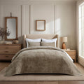 EVERGRACE Velvet Quilt Set King Size, Luxurious Soft Striped Channel Bedding Set by EverGrace