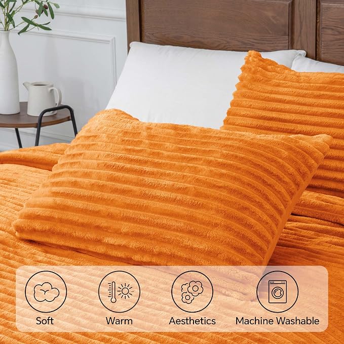 BEDELITE Fleece Twin Comforter Set -Super Soft & Warm Fluffy Burnt Orange - Image 5