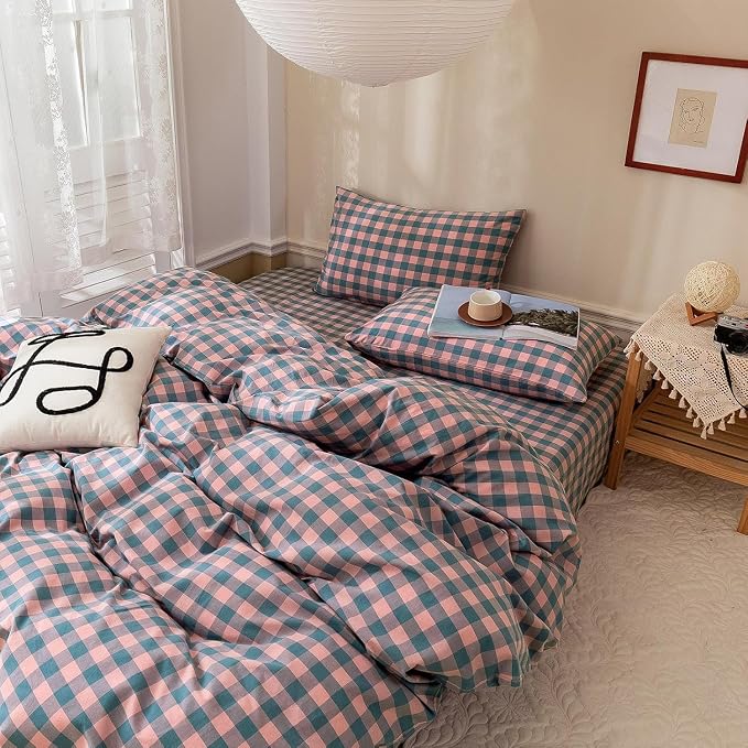 mixinni Plaid Duvet Cover Set Queen Purple - Image 6