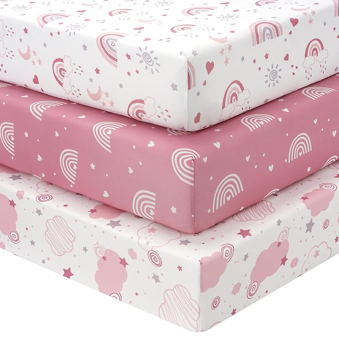 Baby Crib Sheets Girl, 3 Pack Toddler Bed Sheets Fitted by FIEMOL