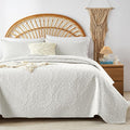 WURUIBO Cream Quilt Set Queen Size, Embossing Microfiber Full Bedspreads by WURUIBO