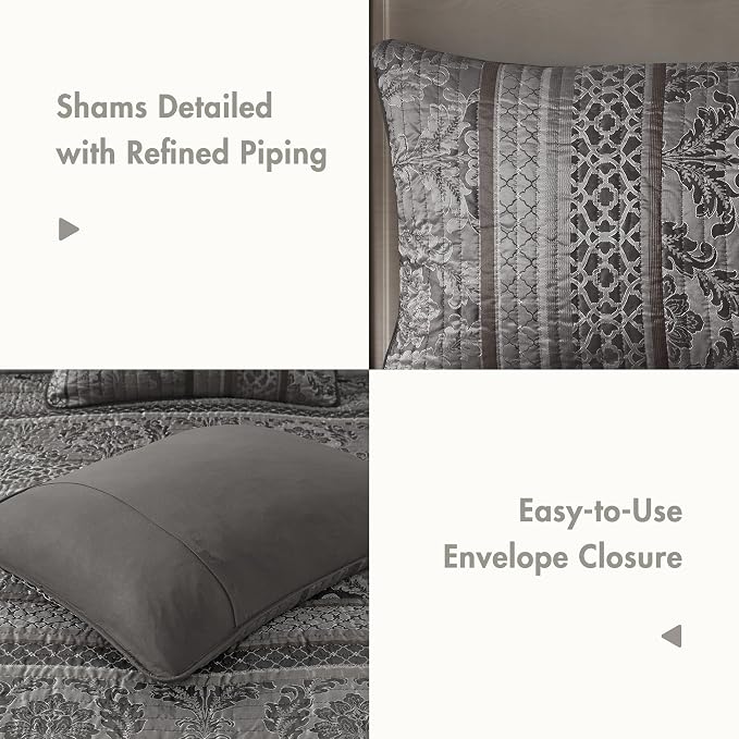 Madison Park Quilt Traditional Damask Design All Season, Lightweight Coverlet - Image 5