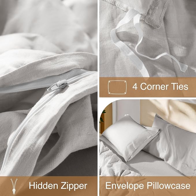 SONORO KATE 100% French Linen Duvet Cover Full Size, Soft Breathable - Image 8