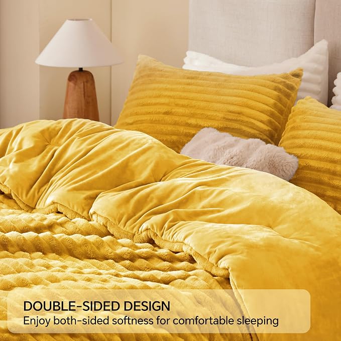 BEDELITE Fleece Twin Comforter Set -Super Soft & Warm Fluffy Mustard Yellow - Image 5