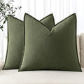 MIULEE Decorative Linen Euro Sham Pillow Covers 26x26 Dark Olive Green Boho by MIULEE