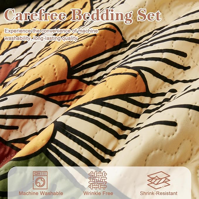 Tyrot 3 Piece Black Boho Floral Californial King Size Quilt Sets Reversible - Image 7