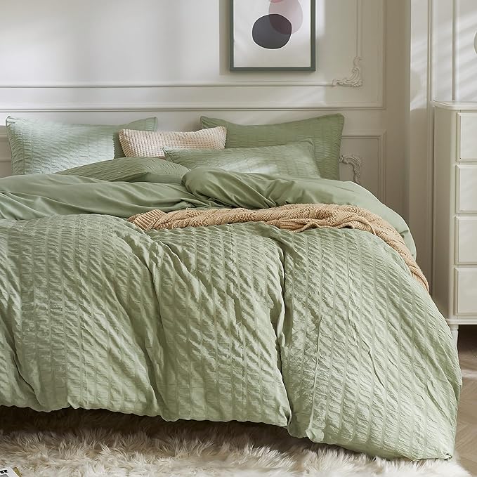 JELLYMONI Light Green Duvet Cover Twin Size, Soft Breathable Seersucker Duvet by JELLYMONI